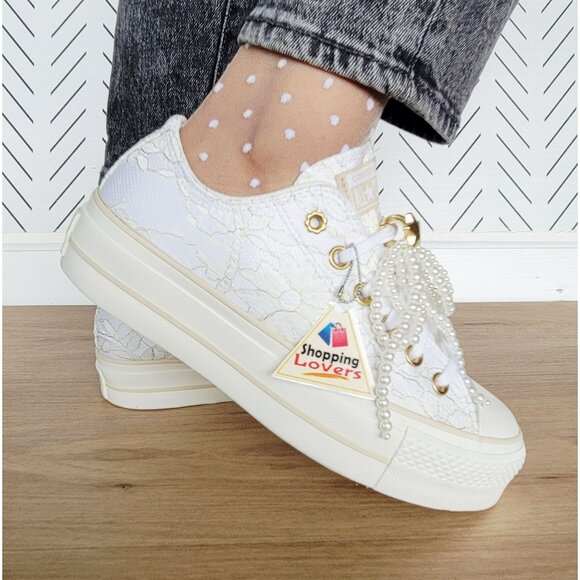 ⭐Converse Chuck Taylor Platform Pearls Lace 7 Women Shoes Party Sneaker A15197C - Picture 9 of 16